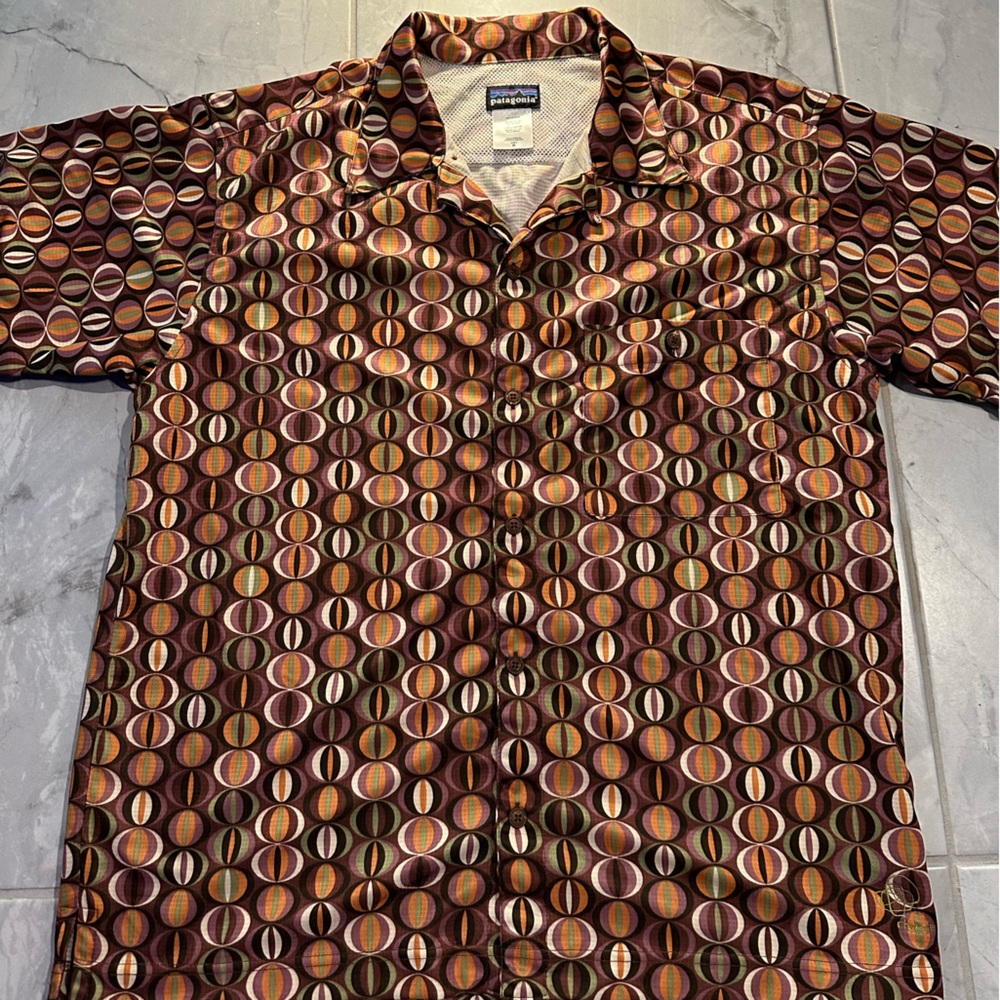 Patagonia Rhythm camp polyester blend orange medium cool eye ish pattern